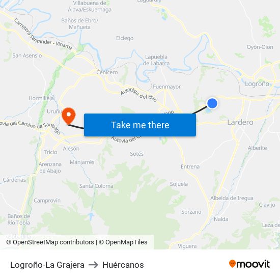 Logroño-La Grajera to Huércanos map