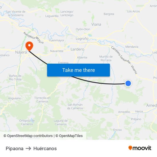 Pipaona to Huércanos map