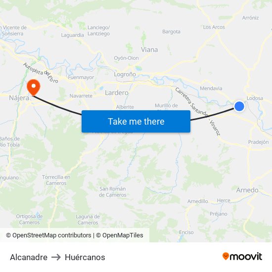 Alcanadre to Huércanos map