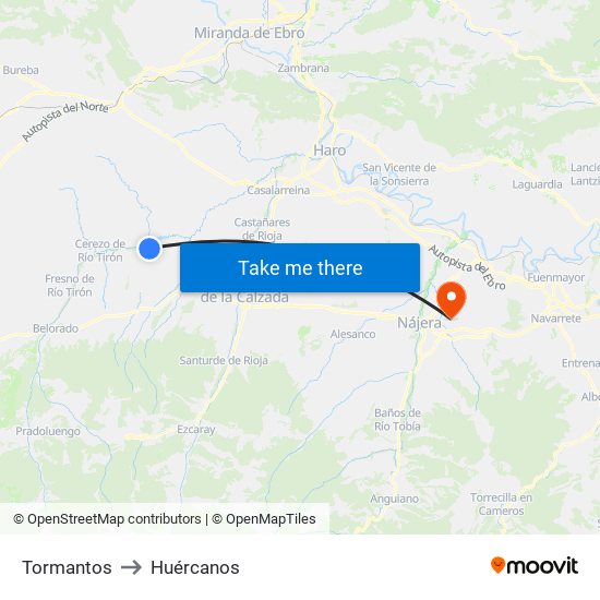 Tormantos to Huércanos map