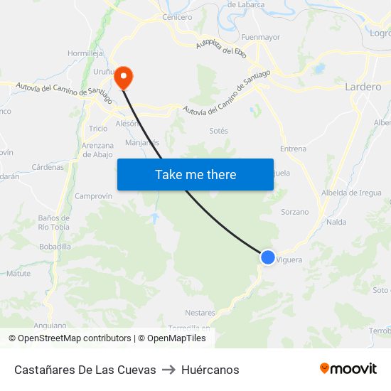 Castañares De Las Cuevas to Huércanos map
