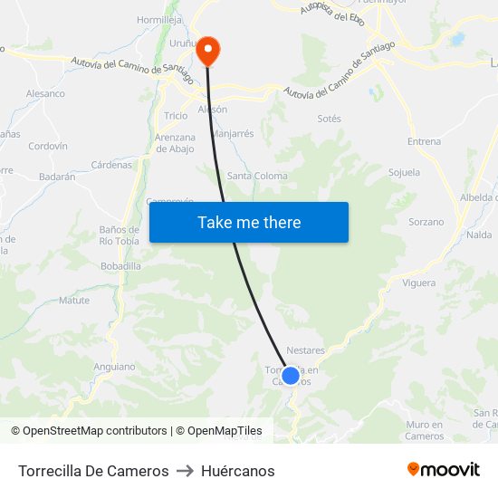 Torrecilla De Cameros to Huércanos map