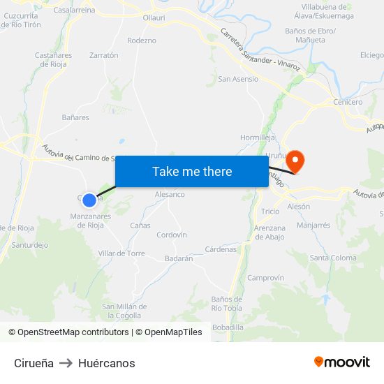 Cirueña to Huércanos map