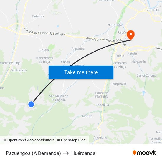 Pazuengos (A Demanda) to Huércanos map