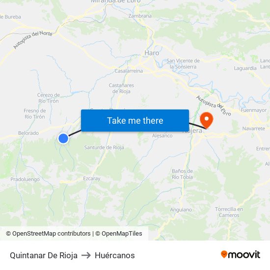 Quintanar De Rioja to Huércanos map
