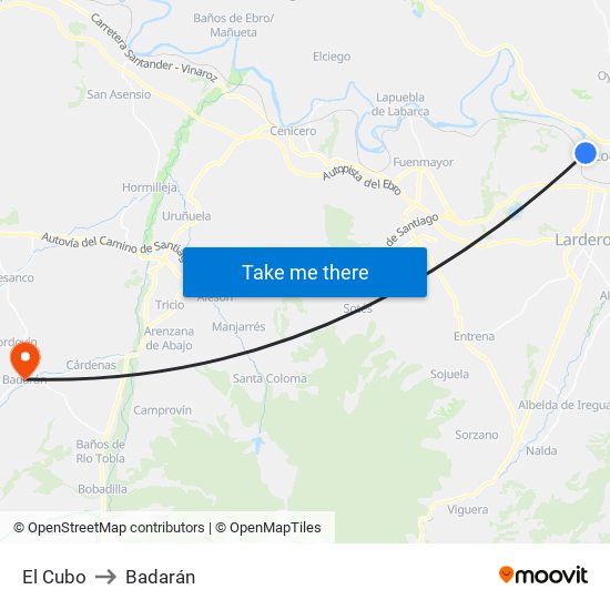El Cubo to Badarán map