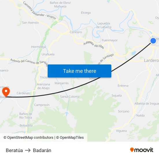 Beratúa to Badarán map