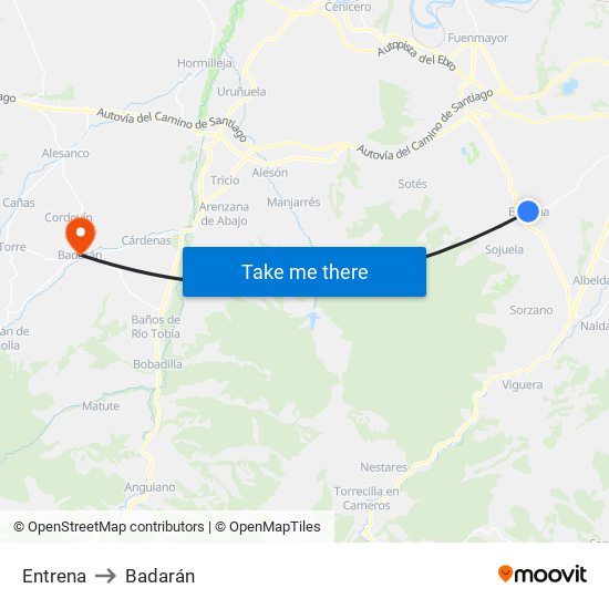 Entrena to Badarán map