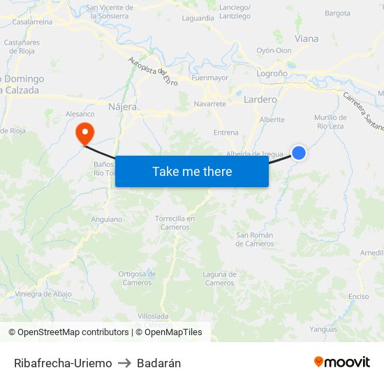 Ribafrecha-Uriemo to Badarán map
