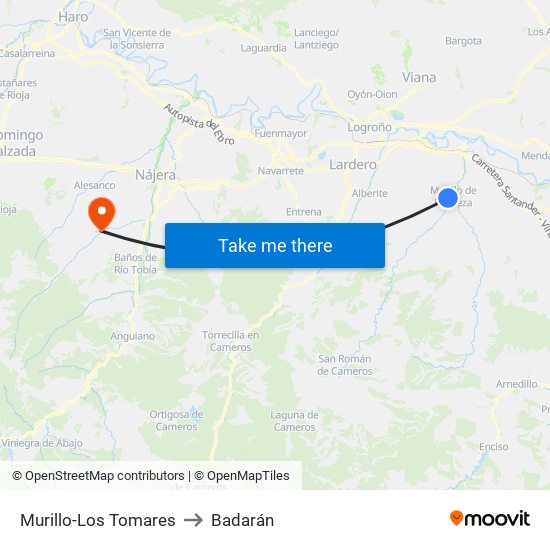 Murillo-Los Tomares to Badarán map