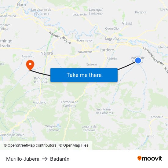 Murillo-Jubera to Badarán map