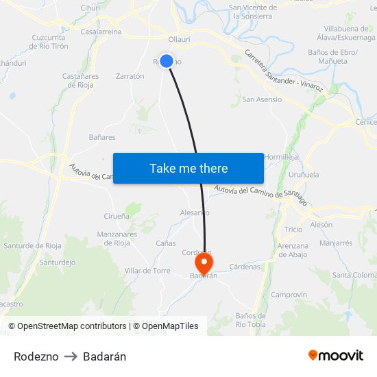 Rodezno to Badarán map