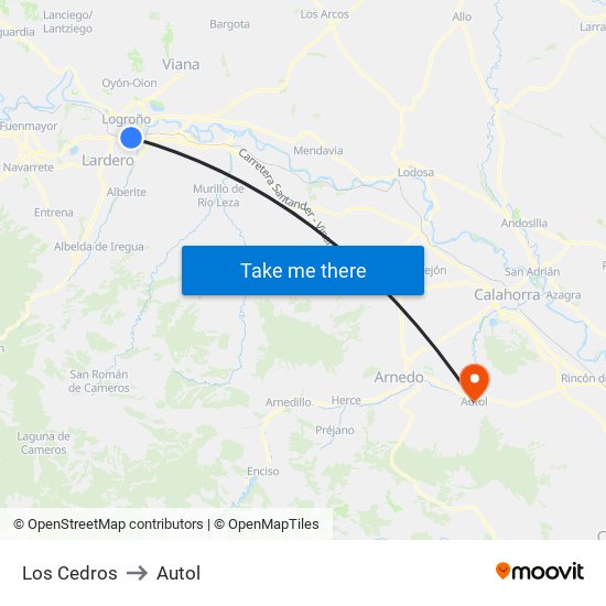 Los Cedros to Autol map
