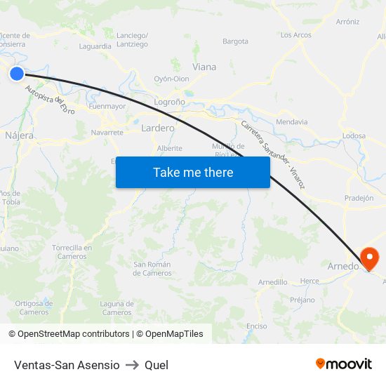Ventas-San Asensio to Quel map