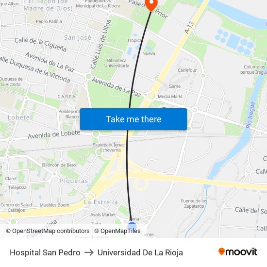 Hospital San Pedro to Universidad De La Rioja map