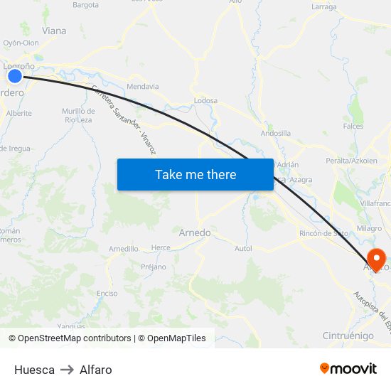 Huesca to Alfaro map