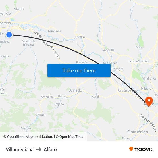 Villamediana to Alfaro map