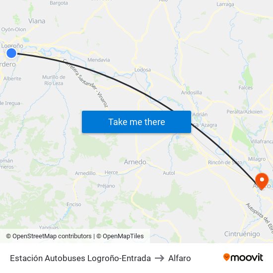 Estación Autobuses Logroño-Entrada to Alfaro map