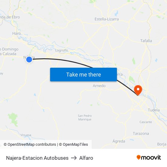 Najera-Estacion Autobuses to Alfaro map