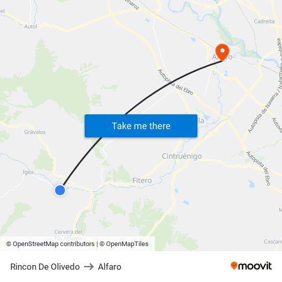 Rincon De Olivedo to Alfaro map