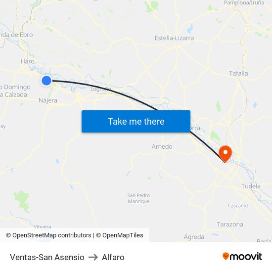 Ventas-San Asensio to Alfaro map