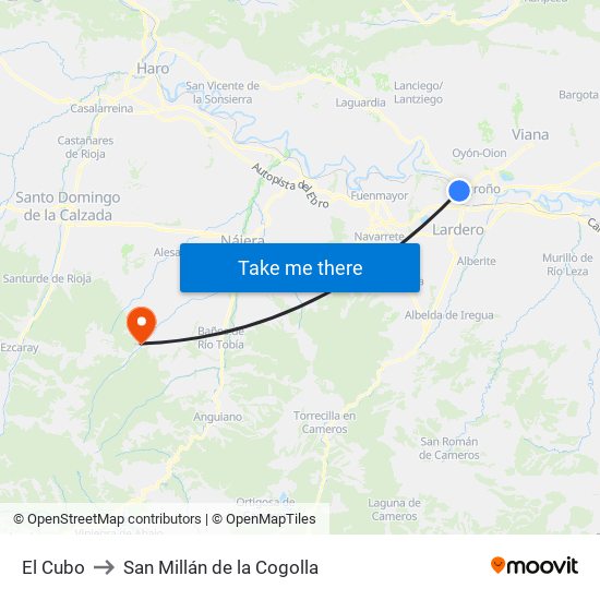 El Cubo to San Millán de la Cogolla map