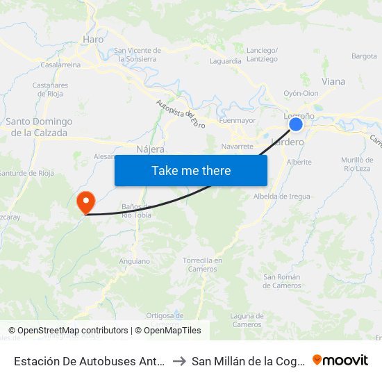 Estación De Autobuses Antigua to San Millán de la Cogolla map