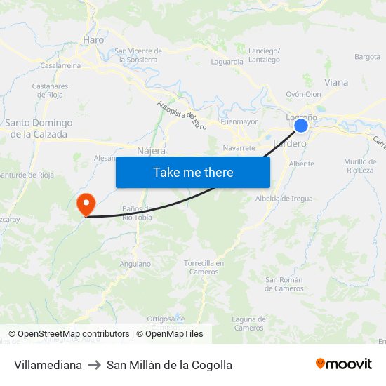 Villamediana to San Millán de la Cogolla map