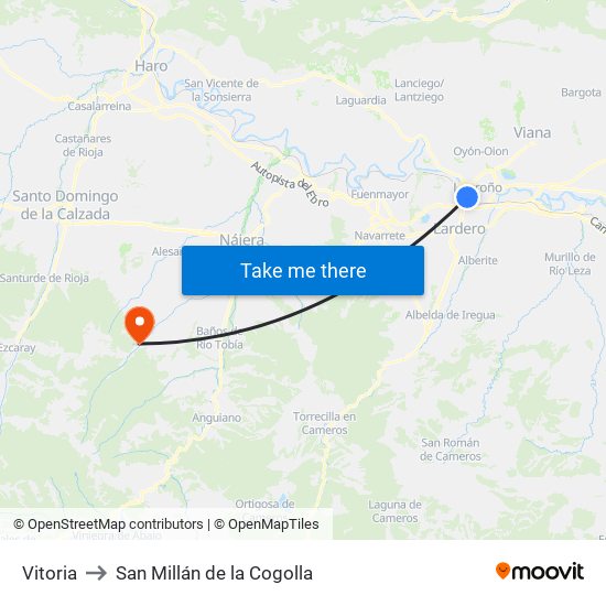 Vitoria to San Millán de la Cogolla map