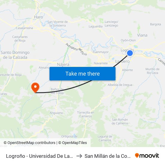 Logroño - Universidad De La Rioja to San Millán de la Cogolla map