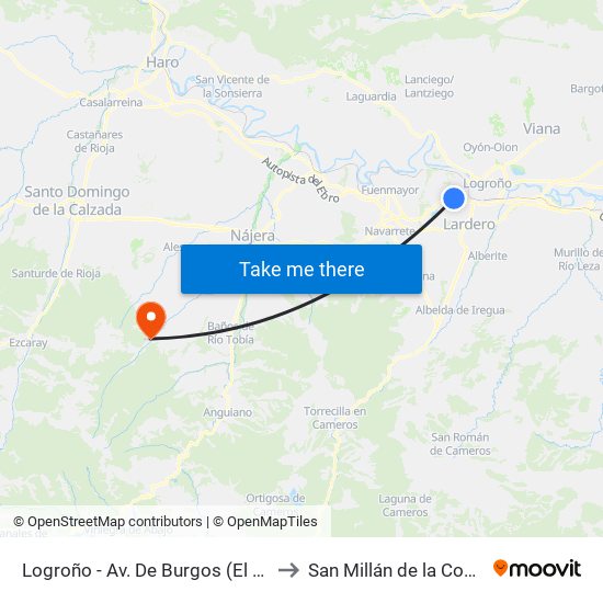 Logroño - Av. De Burgos (El Arco) to San Millán de la Cogolla map