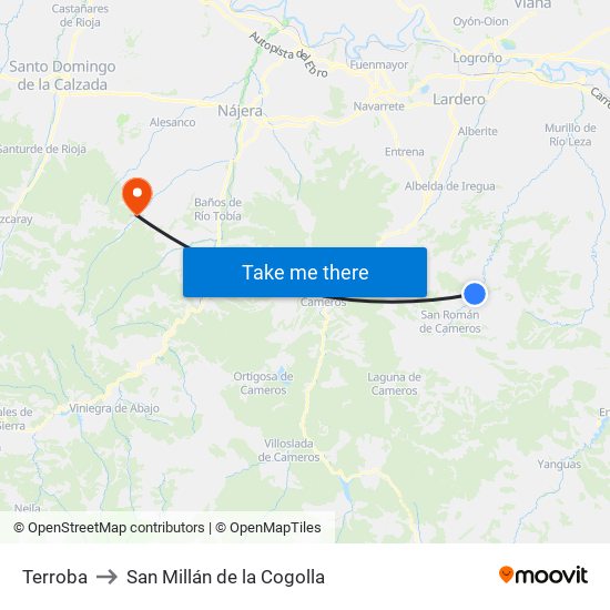 Terroba to San Millán de la Cogolla map