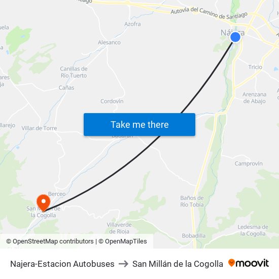 Najera-Estacion Autobuses to San Millán de la Cogolla map