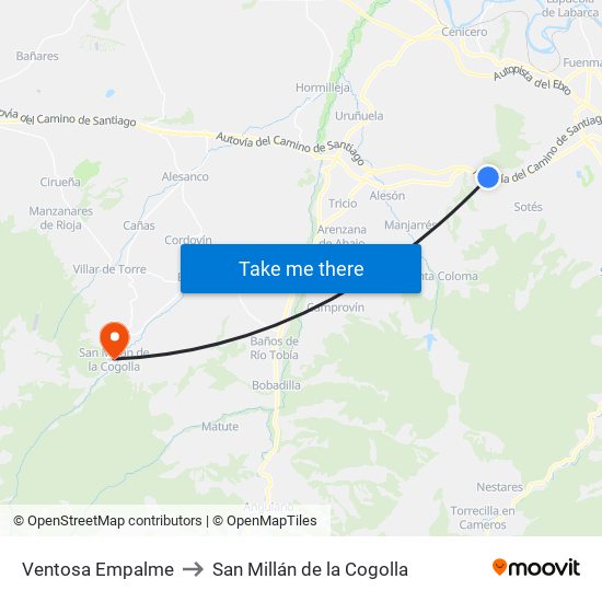 Ventosa Empalme to San Millán de la Cogolla map