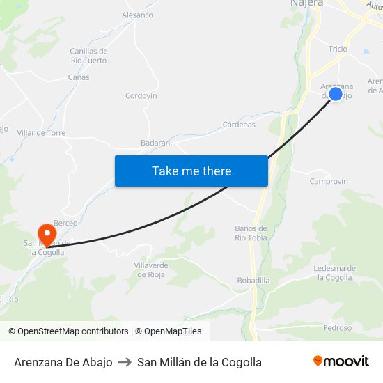 Arenzana De Abajo to San Millán de la Cogolla map