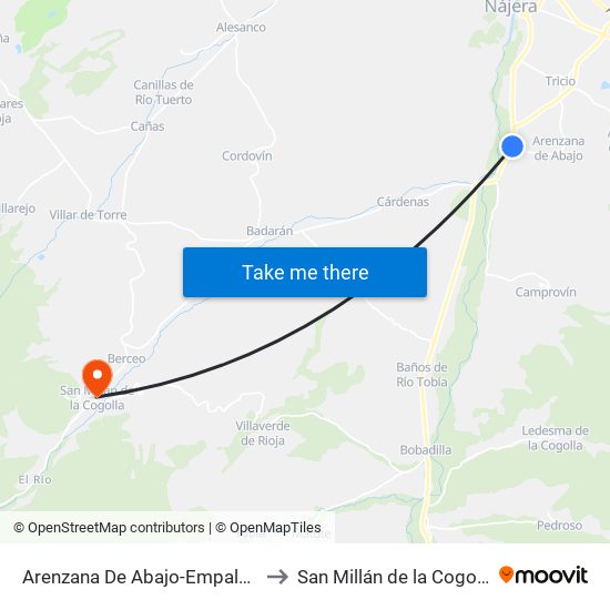 Arenzana De Abajo-Empalme to San Millán de la Cogolla map