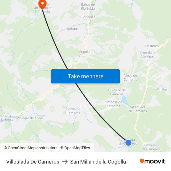 Villoslada De Cameros to San Millán de la Cogolla map