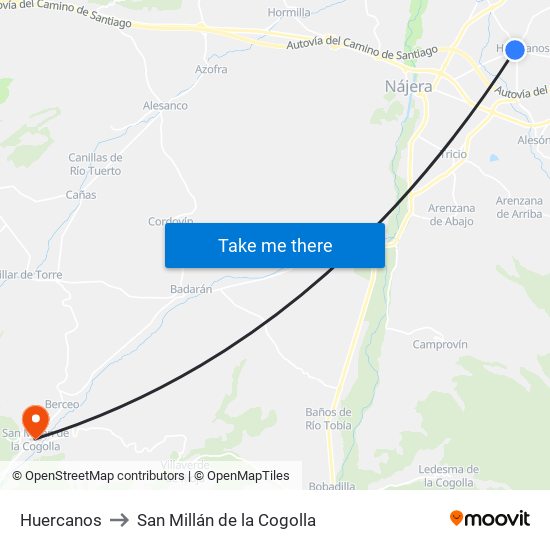 Huercanos to San Millán de la Cogolla map