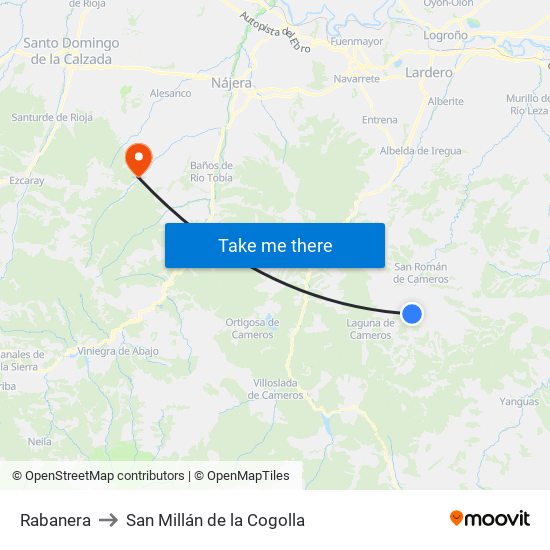 Rabanera to San Millán de la Cogolla map