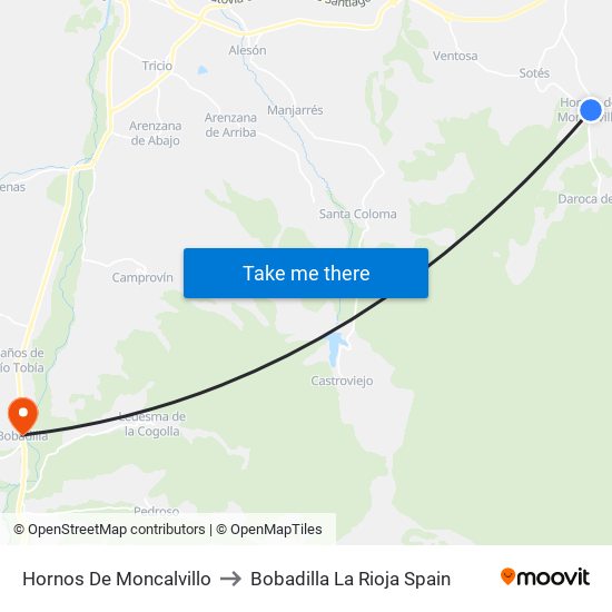 Hornos De Moncalvillo to Bobadilla La Rioja Spain map