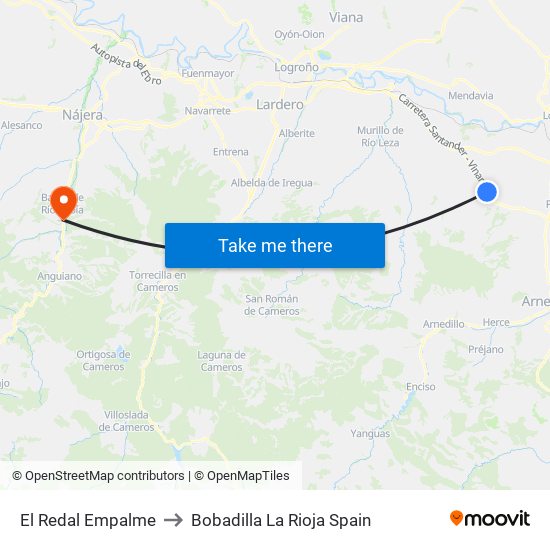 El Redal Empalme to Bobadilla La Rioja Spain map