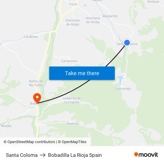 Santa Coloma to Bobadilla La Rioja Spain map