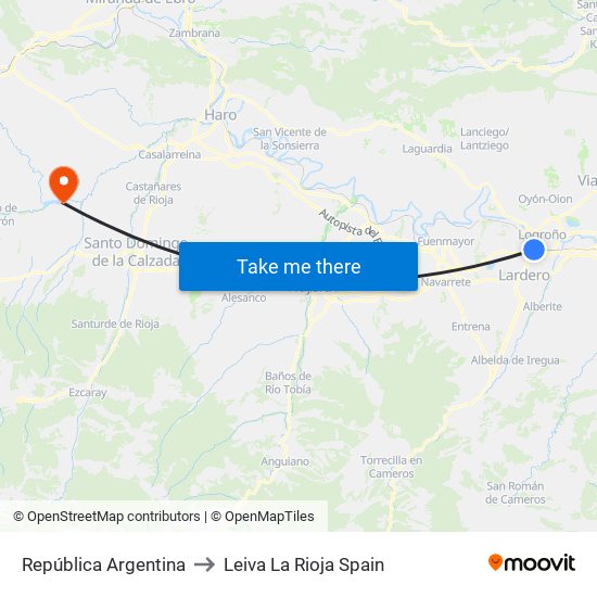 República Argentina to Leiva La Rioja Spain map