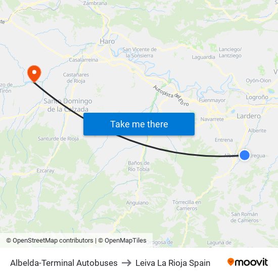 Albelda-Terminal Autobuses to Leiva La Rioja Spain map