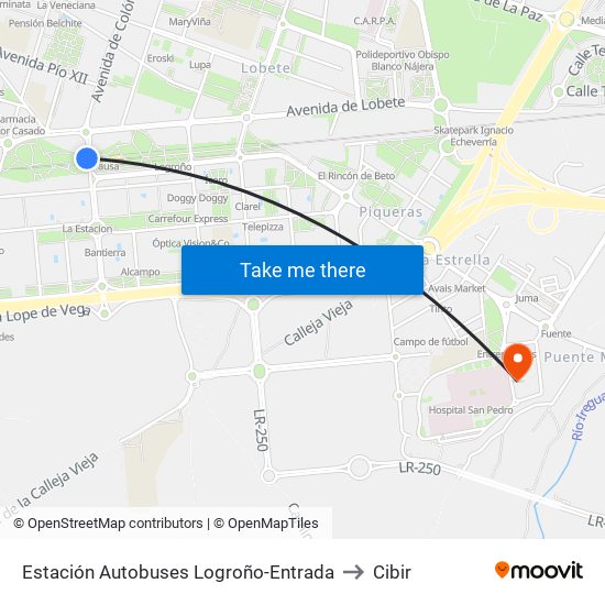 Estación Autobuses Logroño-Entrada to Cibir map