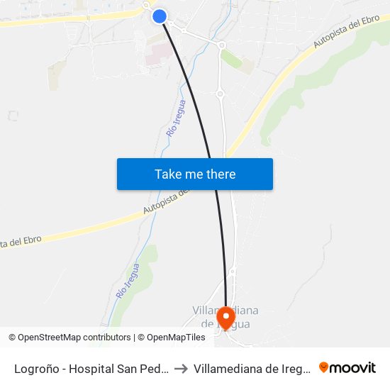 Logroño - Hospital San Pedro to Villamediana de Iregua map