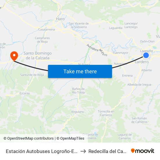 Estación Autobuses Logroño-Entrada to Redecilla del Camino map