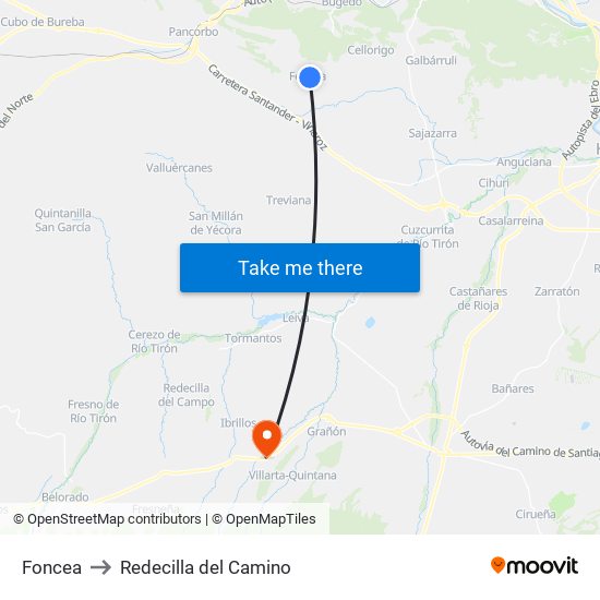 Foncea to Redecilla del Camino map