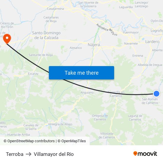 Terroba to Villamayor del Río map