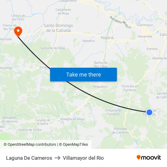 Laguna De Cameros to Villamayor del Río map